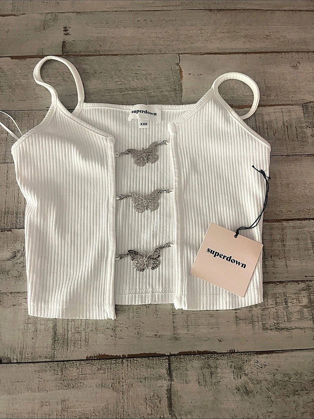 superdown Jhene Butterfly Top Ribbed Camisole White XXS
